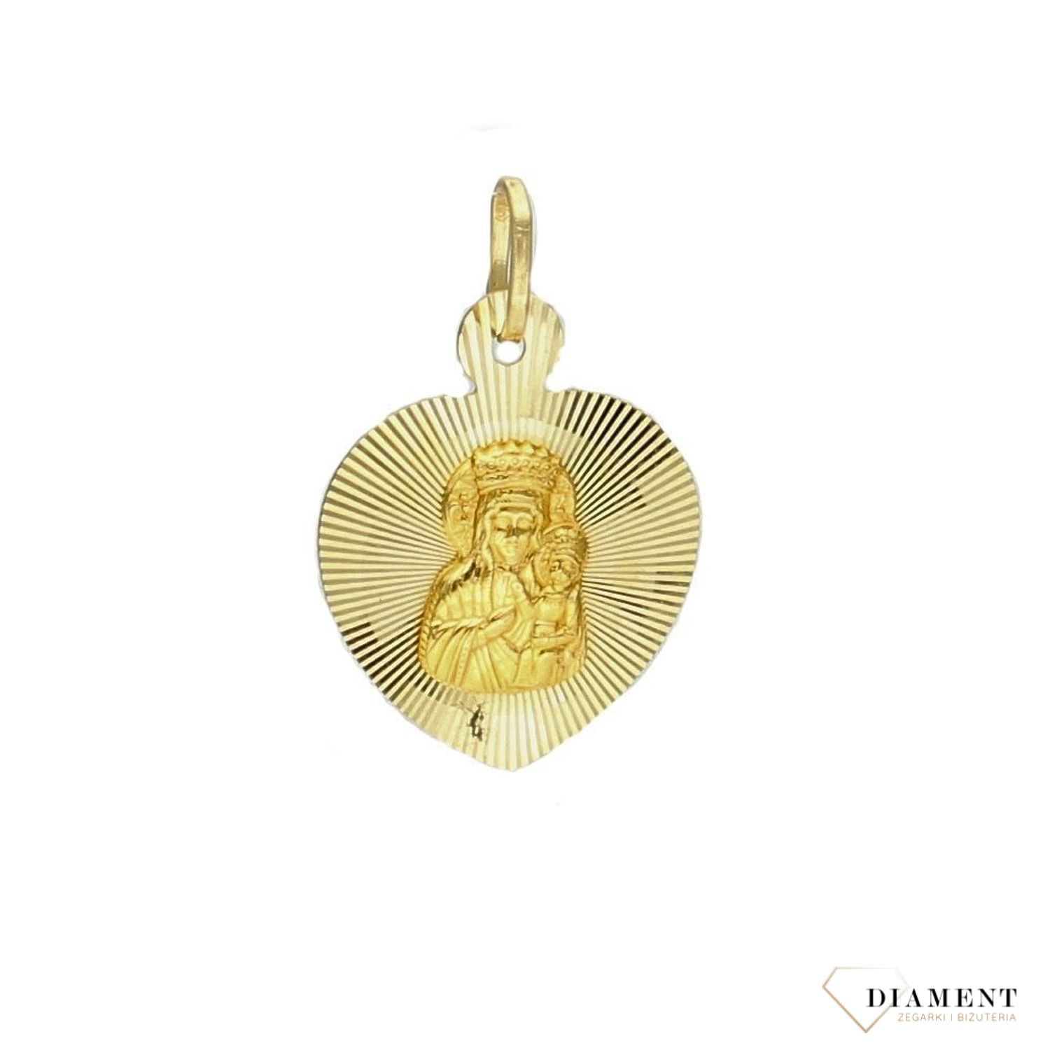 Zawieszka złota medalik Matka Boska Częstochowska w sercu ZA 5267.jpg